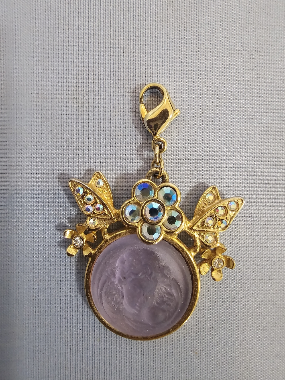 Kirks Folly Dream Angel Pendant Butterflies Gold Pastel Colored Crystals